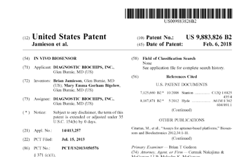 2018: US Patent issued: In Vivo Biosensor